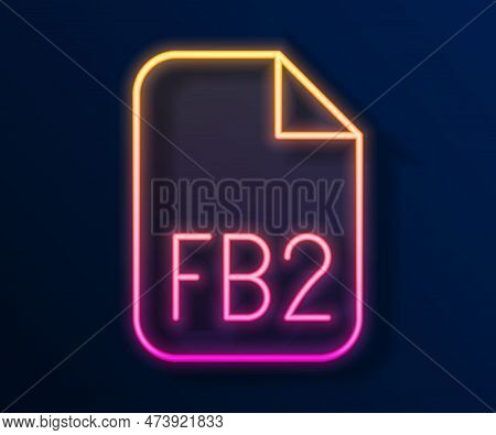 Glowing Neon Line Fb2 File Icon Isolated On Black Background. Vector