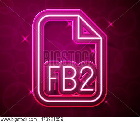 Glowing Neon Line Fb2 File Icon Isolated On Red Background. Vector