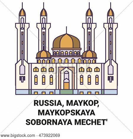 Russia, Maykop, Maykopskaya Sobornaya Mechet Travel Landmark Vector Illustration