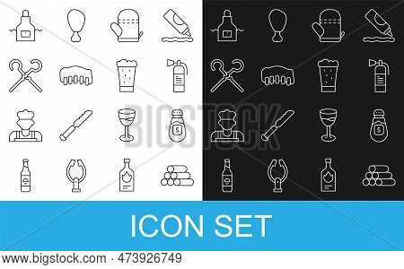 Set Line Wooden Logs, Salt, Fire Extinguisher, Oven Glove, Grilled Pork Bbq Ribs, Bbq Skewers, Kitch