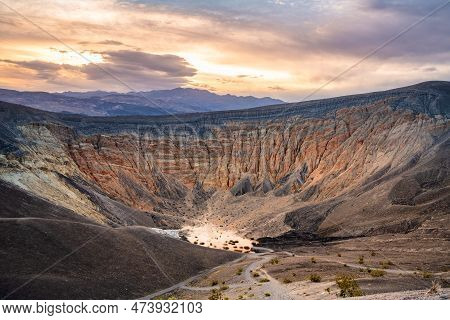 Ubehebe Crater In Death Valley National Park, California. Sunrise Time. Usa