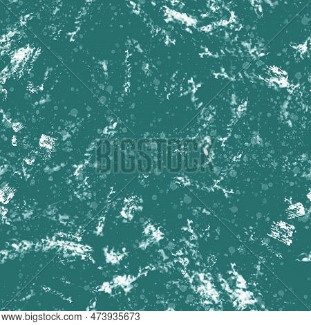 Turquoise Green Abstract Background. Seamless Texture With White Paint Strokes.