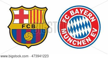 Vinnitsa, Ukraine - October 19, 2022: Barcelona And Bayern Munchen  Soccer Team Logo. Vector Editori