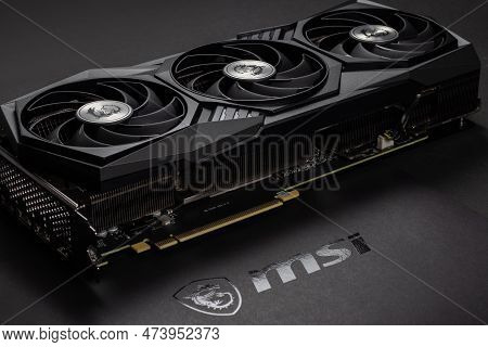 Dnipro, Ukraine - February 23, 2023: Msi Graphics Video Card Details With Logo, Pc Hardware Close-up