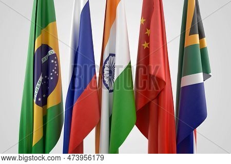 Group Of Brics Countries Flags. 3d Rendered Illustration