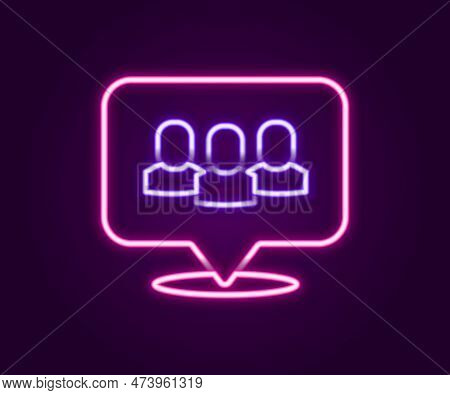Glowing Neon Line Project Team Base Icon Isolated On Black Background. Business Analysis And Plannin