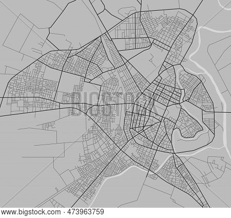 Larissa City With Highways, Major And Minor Roads, Town Footprint Plan. City Map With Streets,  Urba