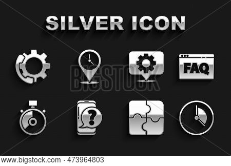Set Mobile Phone With Question, Browser Faq, Time Management, Piece Of Puzzle, Stopwatch, Location G