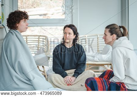Vilnius, Lithuania - March 26 2023: Group Of Young Caucasian Beautiful Girls Enjoying Time Together 