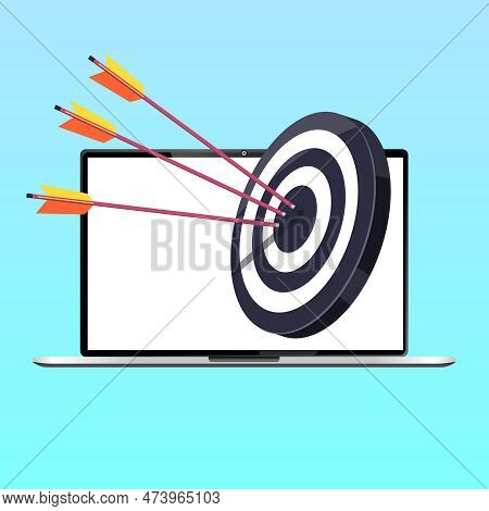 Background In The Form Of A Laptop In Which There Is A Target With Arrows. The Concept Of Success, H