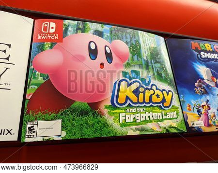 Honolulu - March 11, 2022:  A Promotional Poster For Nintendo Switch's Kirby And The Forgotten Land 