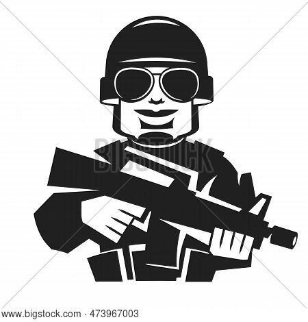 Army Soldier With Sniper Rifle On Duty Vector Silhouette. Memorial Veterans Day, 4th Of July Indepen