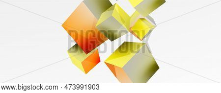 3d Cubes Vector Abstract Background. Composition Of 3d Square Shaped Basic Geometric Elements. Trend
