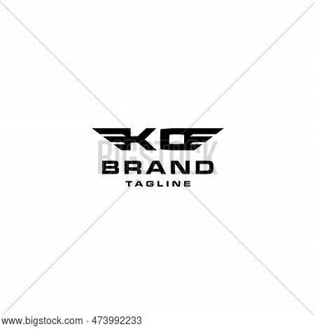 Wings Symbol On Both Sides Initial Letter Ko Logo Design. Letter K And O With Wings Logo Design.