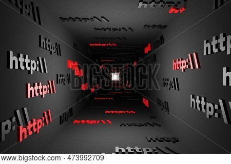 Http Symbol Sign In Black Tunnel Background 3d Render. Hypertext Transfer Protocol Secure Web 3