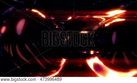 Orange Shining Gauzy Liquid Bulbs On Black Background - Abstract 3d Rendering