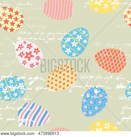 Easter Seamless Pattern, Eggs Festive Spring Background