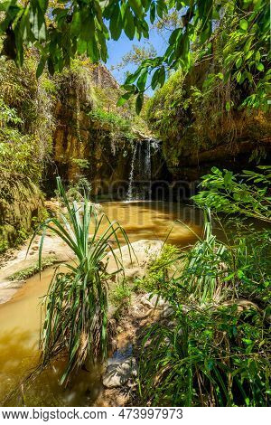 Small Rain Forest Waterfall, Pure Unattached Nature, Beautiful Isalo National Park. Unattached Madag