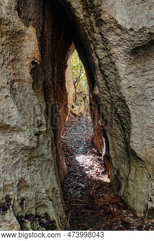 Narrow Path Between Rocks In Petit Tsingy De Bemaraha, Strict Nature Reserve Located Near The Wester