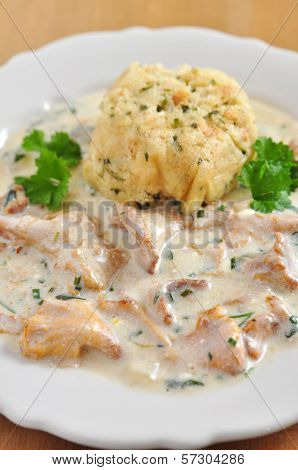 German Bread Dumplings with chanterelle mushroom sauce