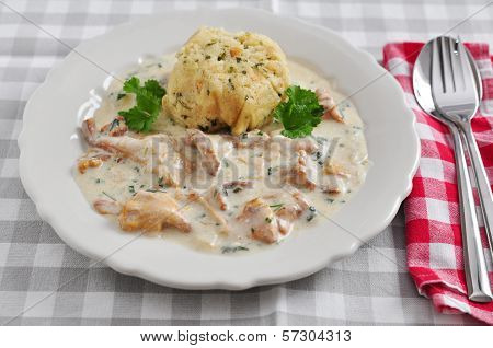 German Bread Dumplings with chanterelle mushroom sauce