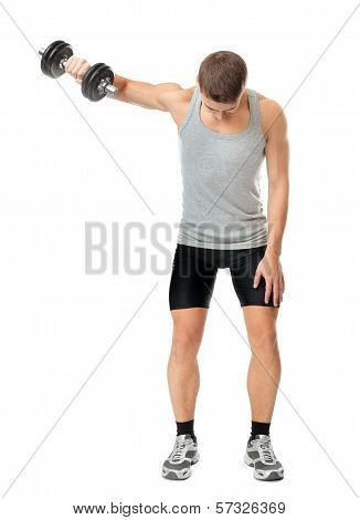Fit Man Exercising With Dumbbells