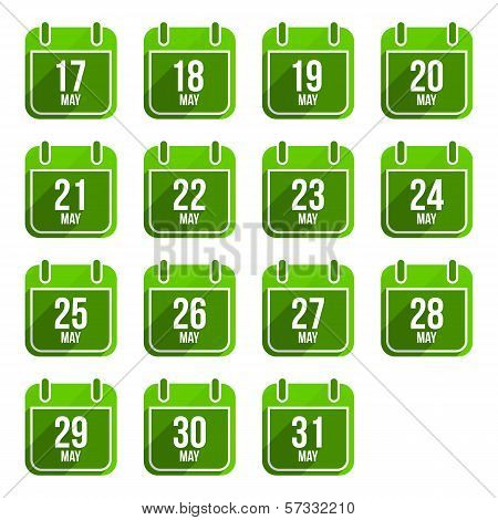 May vector flat calendar icons. Days Of Year Set 16