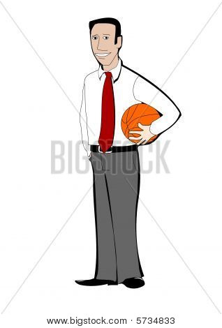 Young businessman with basketball ball