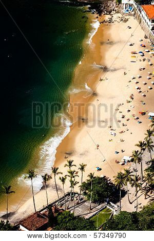 Aerial View Of Urca Beach And Neighborhood Homes, Rio De Janeiro, Brasil.