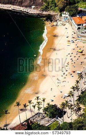 Aerial View Of Urca Beach And Neighborhood Homes, Rio De Janeiro, Brasil.