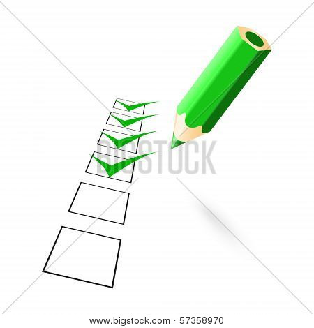 Green Pencil With Drawn Ticks