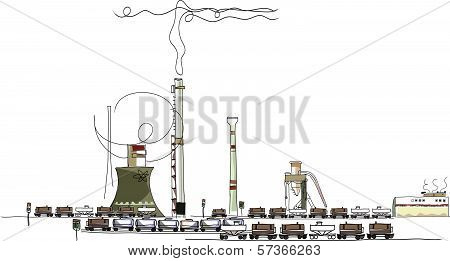 Industrial illustration, energy, power, money and enviromental concept