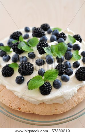 Pavlova with Blueberries and Blackberries