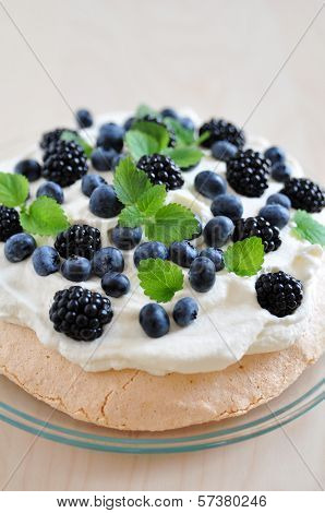 Pavlova with Blueberries and Blackberries