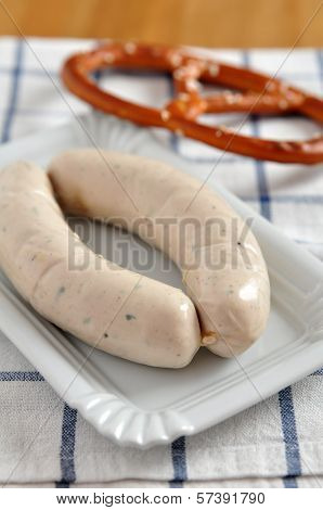 German white sausage with pretzle.