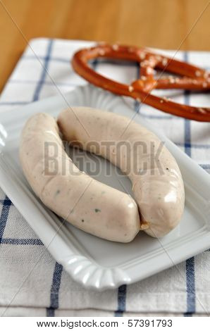 German white sausage with pretzle.