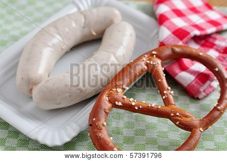 German white sausage with pretzle.