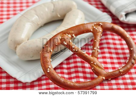 German white sausage with pretzle.