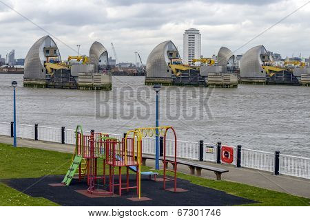 Thames Barrier and a Childs Playground