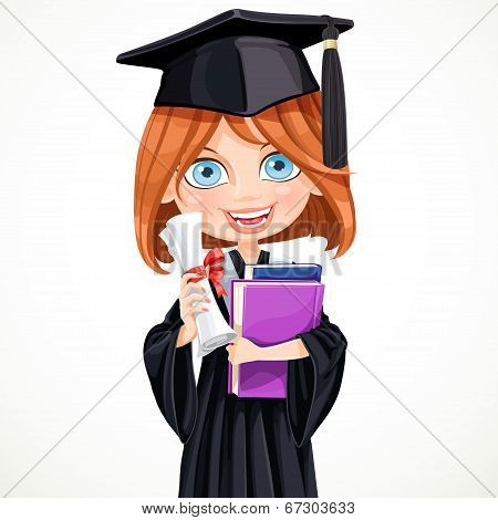 Girl In Cap Holding A Scroll Diploma