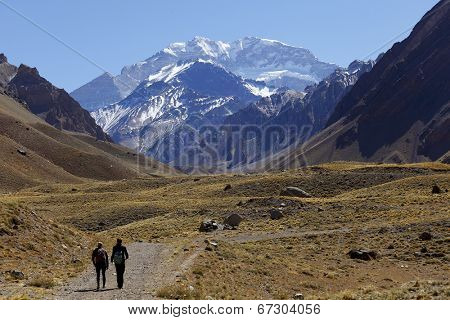 Aconcagua, the highest mountain in the Americas at 6.960 mts., located in the Andes mountain range in Mendoza, Argentina. 