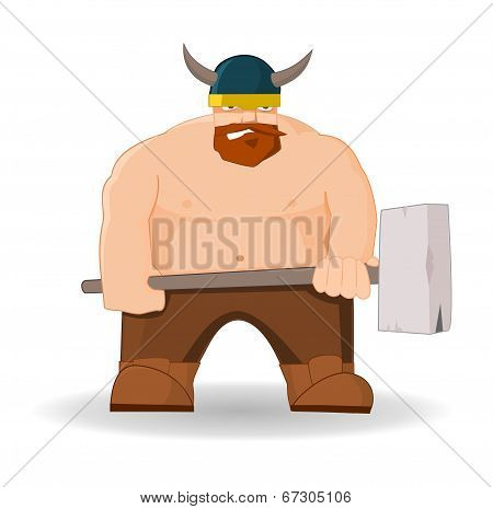 Cartoon viking with hammer