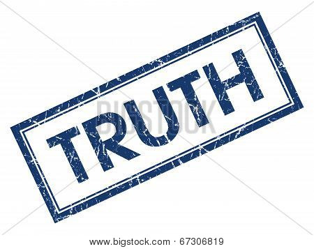 Truth Blue Square Grungy Stamp Isolated On White Background
