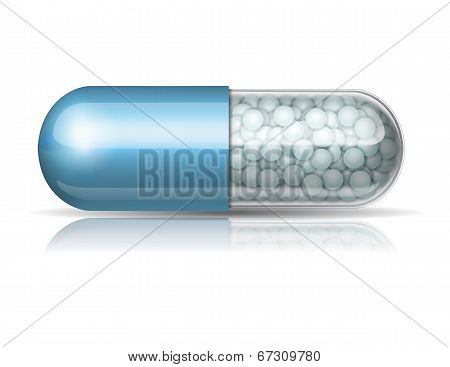 Medical blue capsule with granules