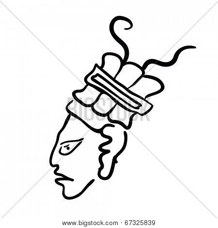 Face in style of Maya Indians, vector illustration on white background