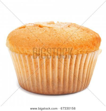 closeup of a magdalena, typical spanish plain muffin, on a white background