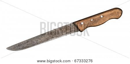 Rusty old knife with wooden handle.