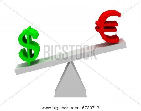 Euro and Dollar Symbols Balancing