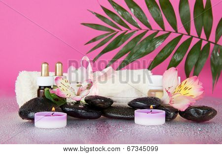 Howea leaf over set for an aromatherapy