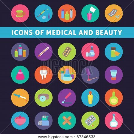 flat icons for medicine and beauty